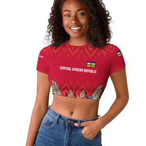 Central African Republic Raglan Cropped T shirt Red Blue Green Tribal Design - African Pride