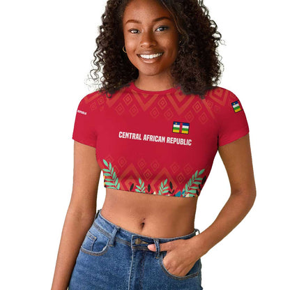 Central African Republic Raglan Cropped T shirt Red Blue Green Tribal Design - African Pride