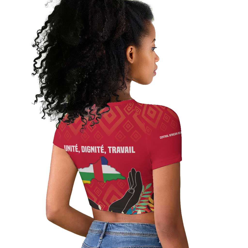 Central African Republic Raglan Cropped T shirt Red Blue Green Tribal Design - African Pride