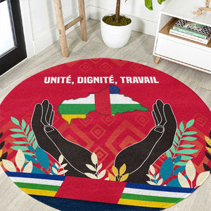 Central African Republic Round Carpet Red Blue Green Tribal Design - African Pride