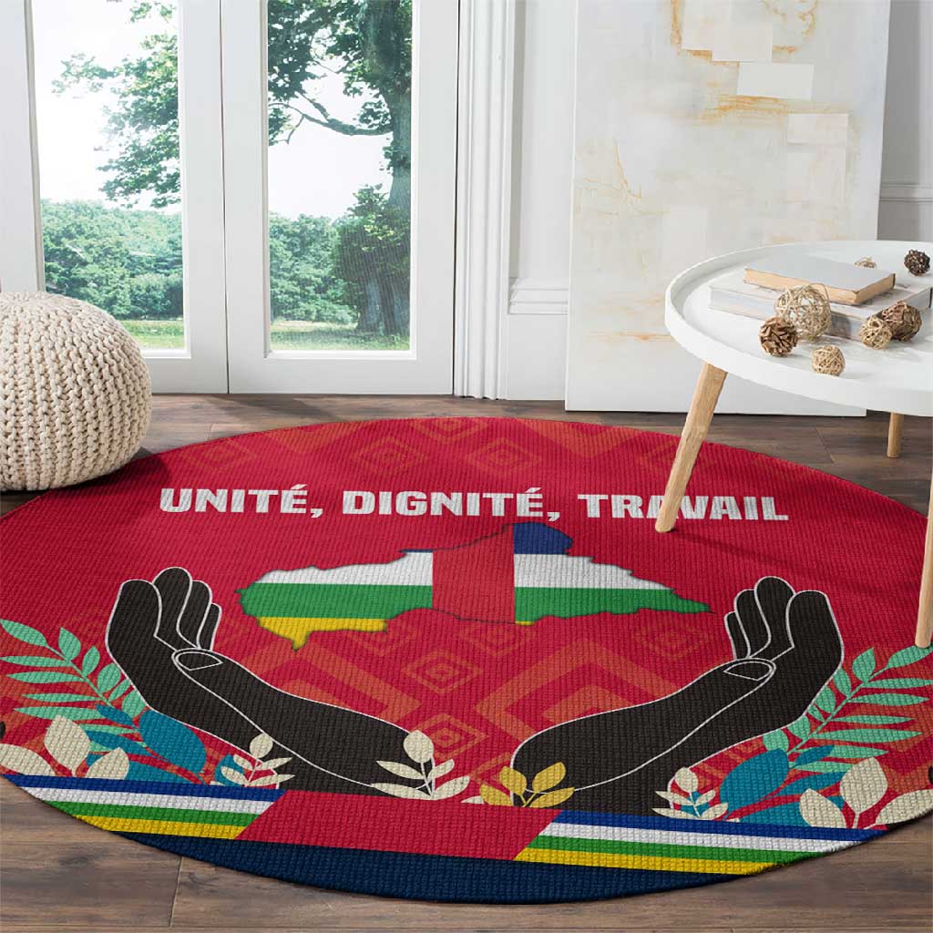 Central African Republic Round Carpet Red Blue Green Tribal Design - African Pride