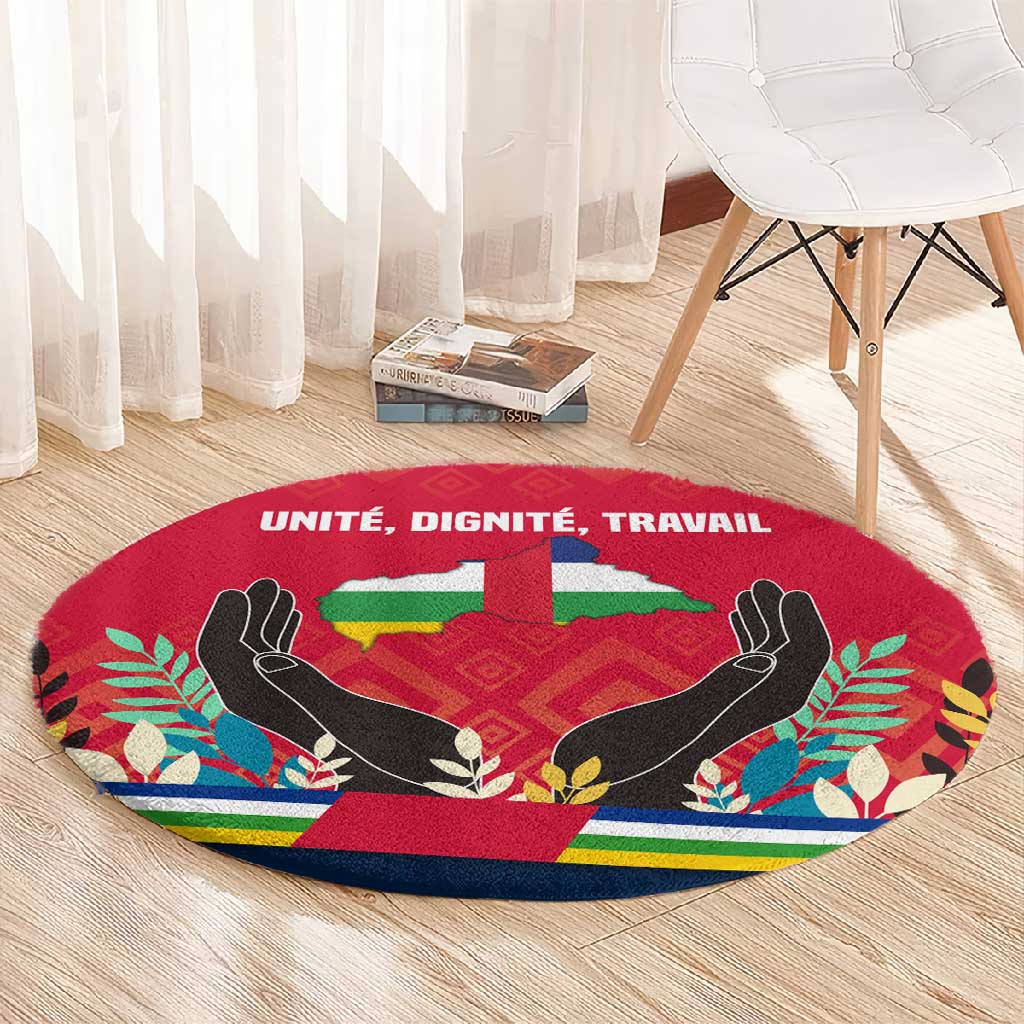 Central African Republic Round Carpet Red Blue Green Tribal Design - African Pride