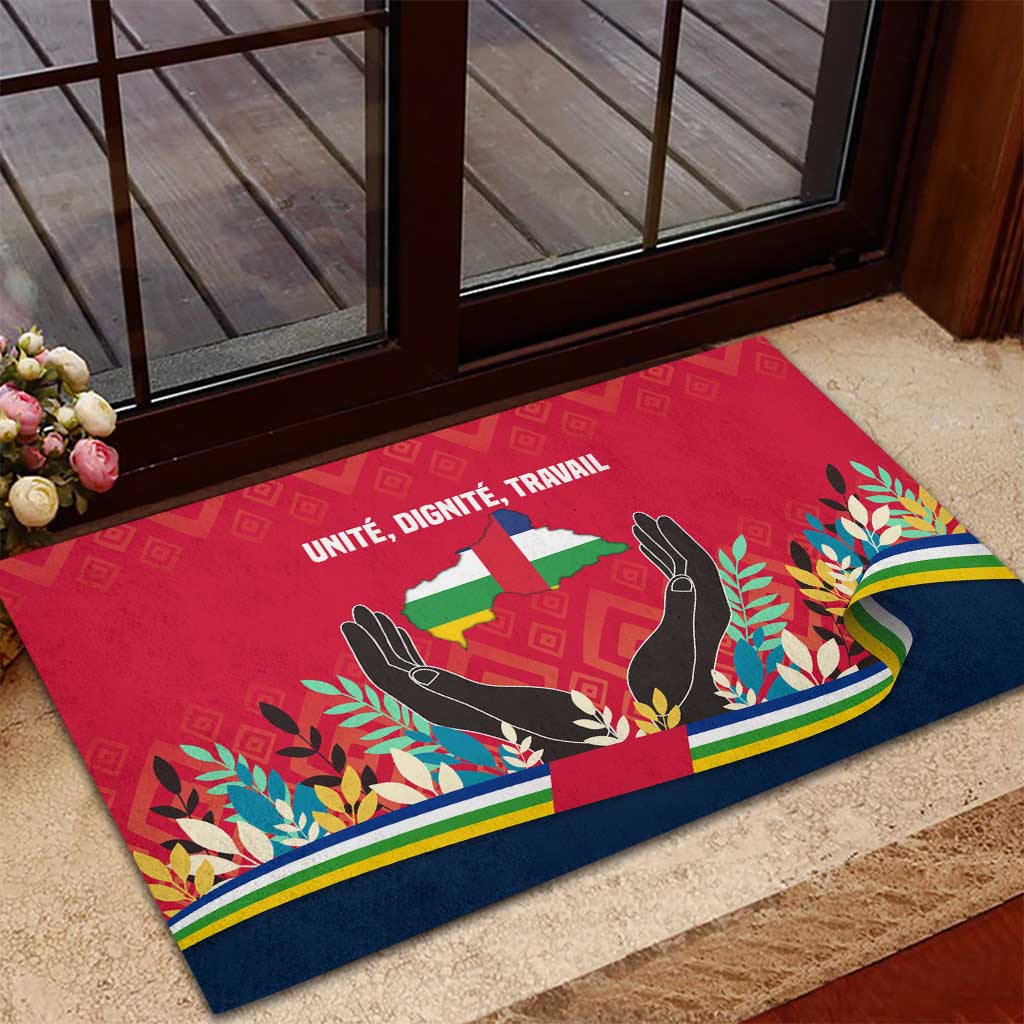 Central African Republic Rubber Doormat Red Blue Green Tribal Design - African Pride