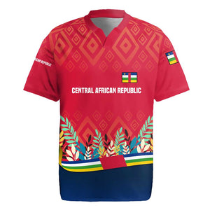 Central African Republic Rugby Jersey Red Blue Green Tribal Design - African Pride