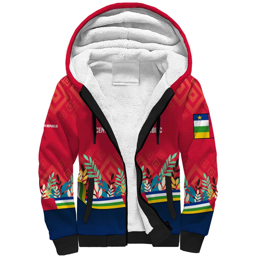 Central African Republic Sherpa Hoodie Red Blue Green Tribal Design - African Pride
