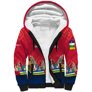 Central African Republic Sherpa Hoodie Red Blue Green Tribal Design - African Pride