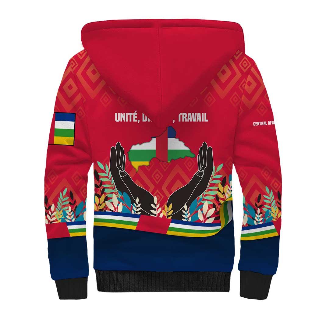 Central African Republic Sherpa Hoodie Red Blue Green Tribal Design - African Pride