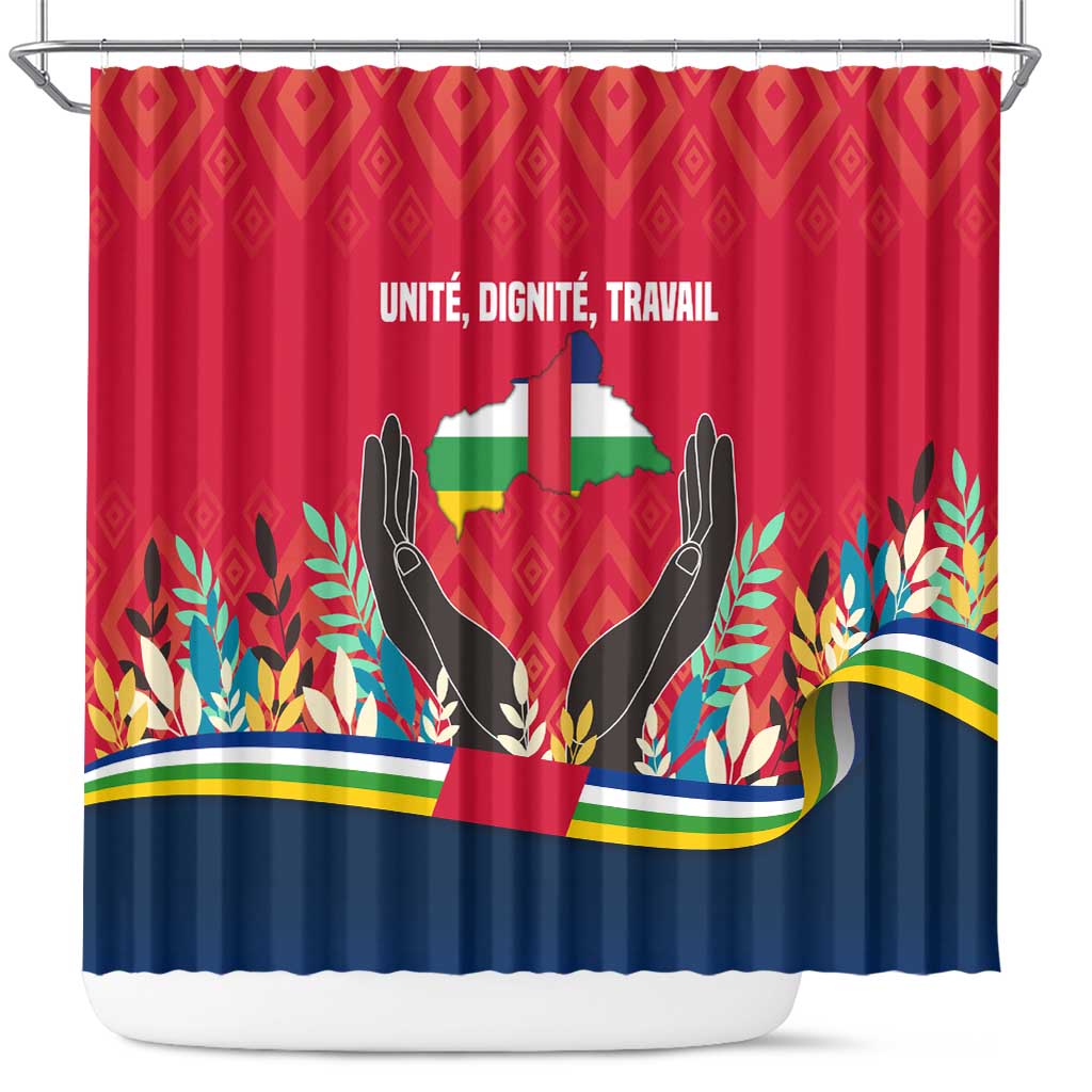 Central African Republic Shower Curtain Red Blue Green Tribal Design - African Pride