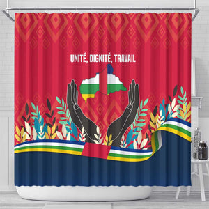 Central African Republic Shower Curtain Red Blue Green Tribal Design - African Pride