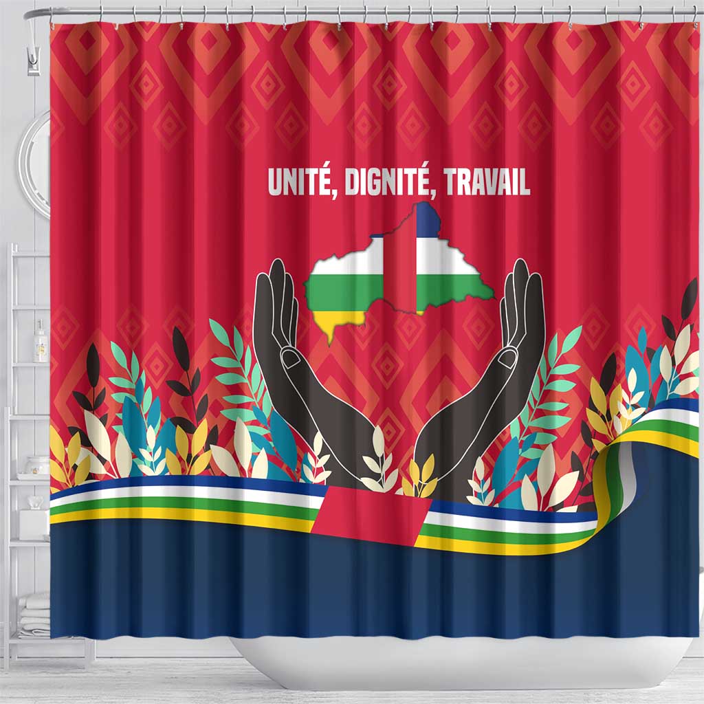 Central African Republic Shower Curtain Red Blue Green Tribal Design - African Pride