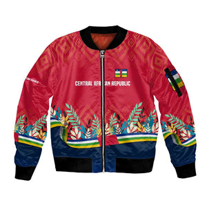 Central African Republic Sleeve Zip Bomber Jacket Red Blue Green Tribal Design - African Pride