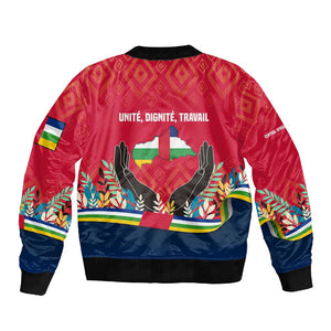 Central African Republic Sleeve Zip Bomber Jacket Red Blue Green Tribal Design - African Pride