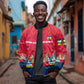 Central African Republic Sleeve Zip Bomber Jacket Red Blue Green Tribal Design - African Pride