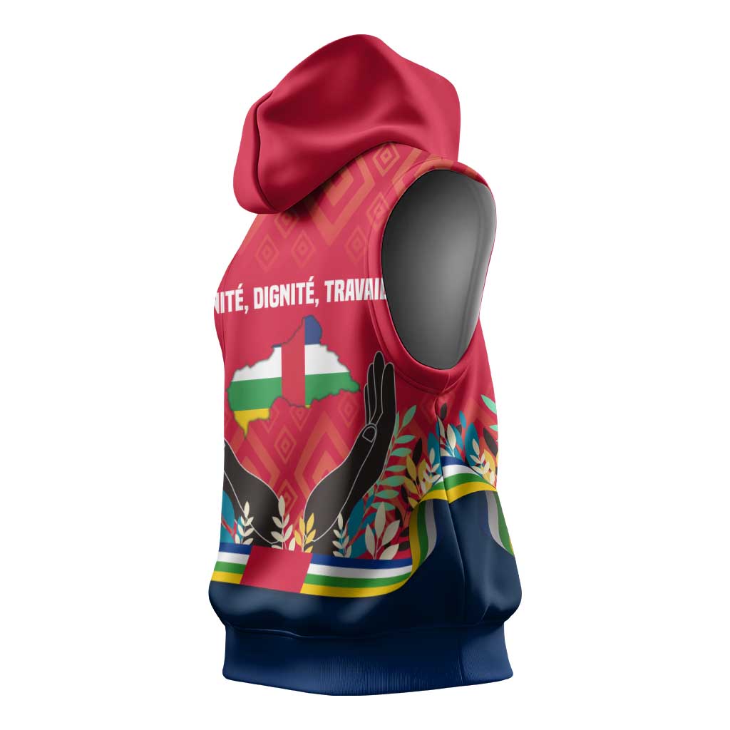 Central African Republic Sleeveless Hoodie Red Blue Green Tribal Design - African Pride