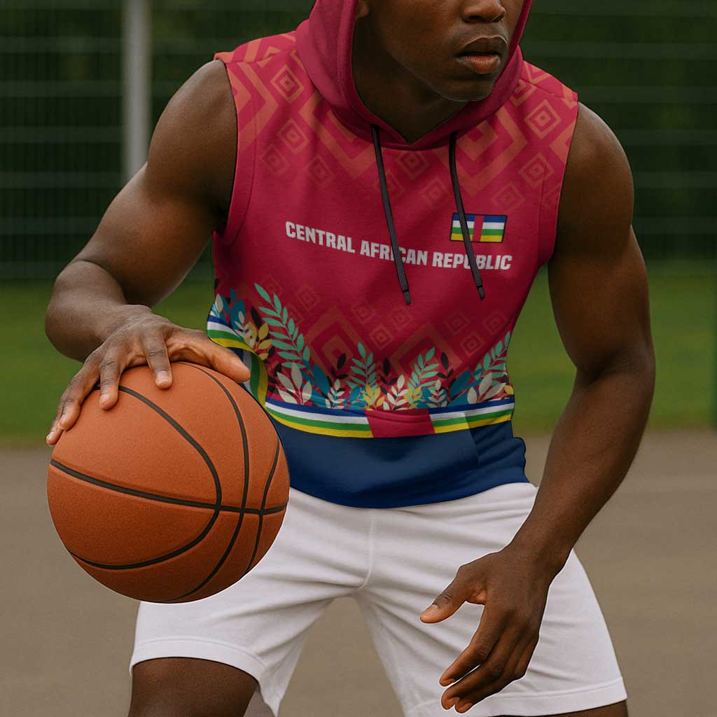 Central African Republic Sleeveless Hoodie Red Blue Green Tribal Design - African Pride
