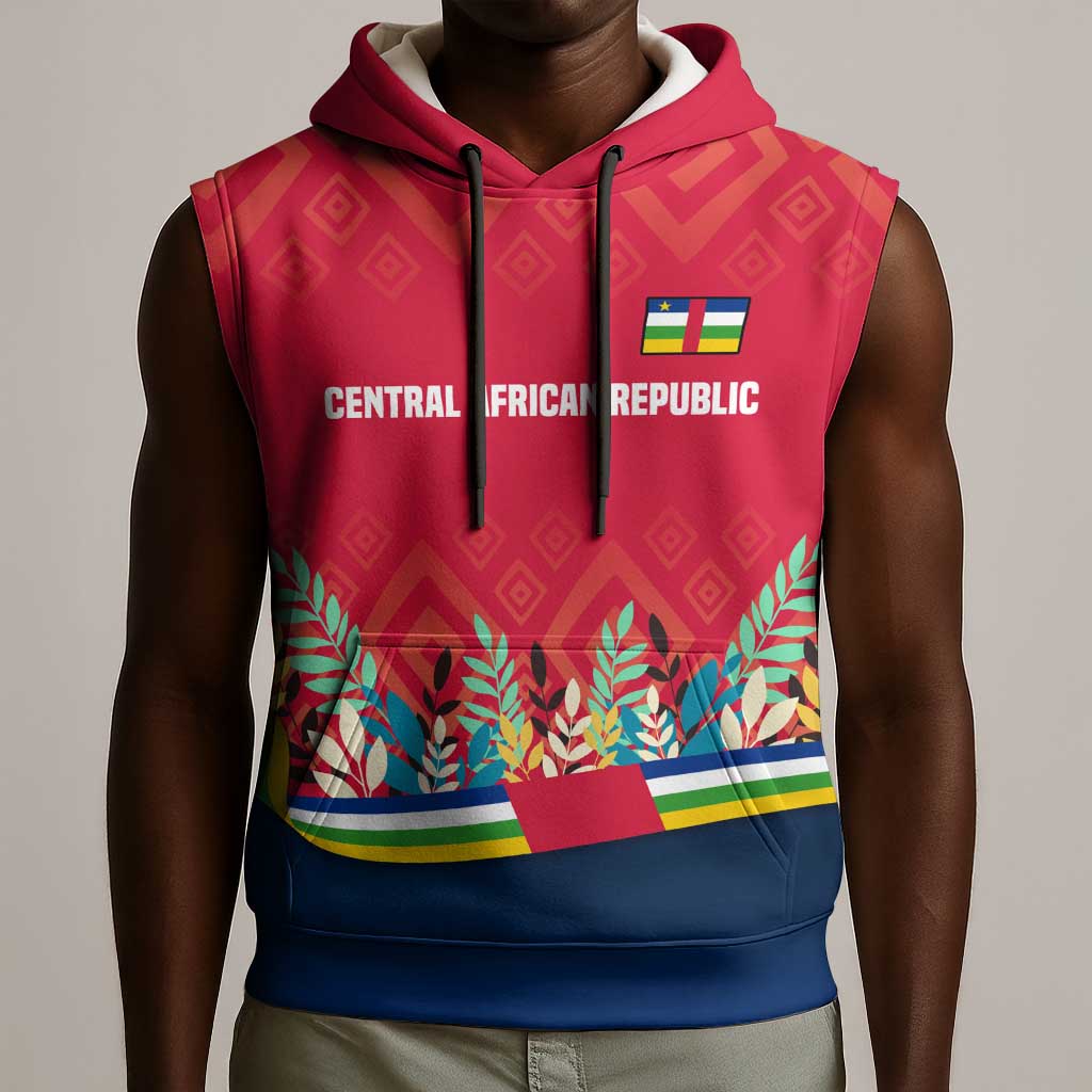 Central African Republic Sleeveless Hoodie Red Blue Green Tribal Design - African Pride