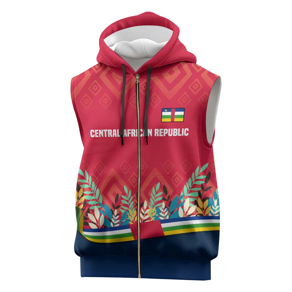 Central African Republic Sleeveless Zip Hoodie Red Blue Green Tribal Design - African Pride