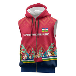 Central African Republic Sleeveless Zip Hoodie Red Blue Green Tribal Design - African Pride