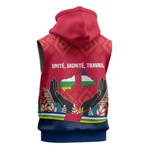 Central African Republic Sleeveless Zip Hoodie Red Blue Green Tribal Design - African Pride