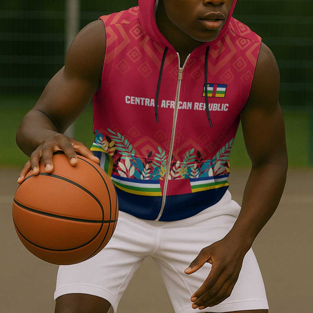Central African Republic Sleeveless Zip Hoodie Red Blue Green Tribal Design - African Pride