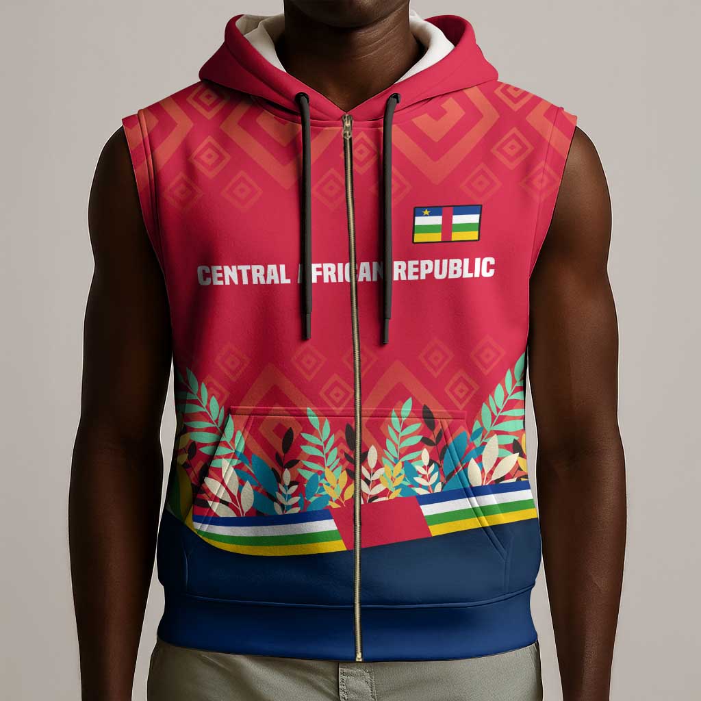 Central African Republic Sleeveless Zip Hoodie Red Blue Green Tribal Design - African Pride