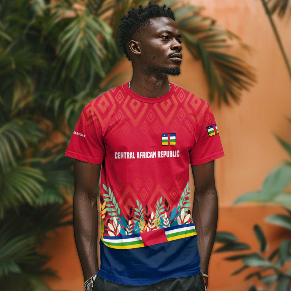 Central African Republic T shirt Red Blue Green Tribal Design - African Pride