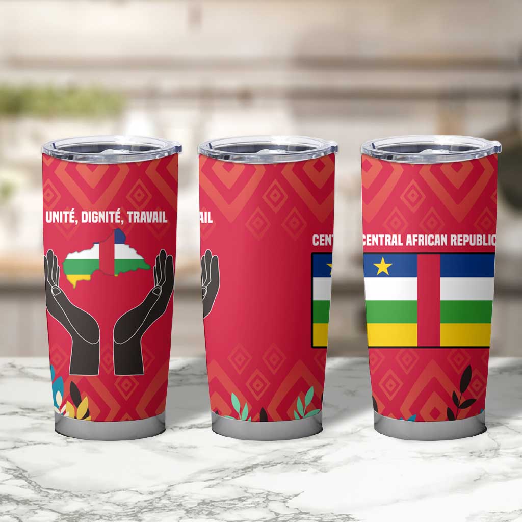 Central African Republic Tumbler Cup Red Blue Green Tribal Design - African Pride