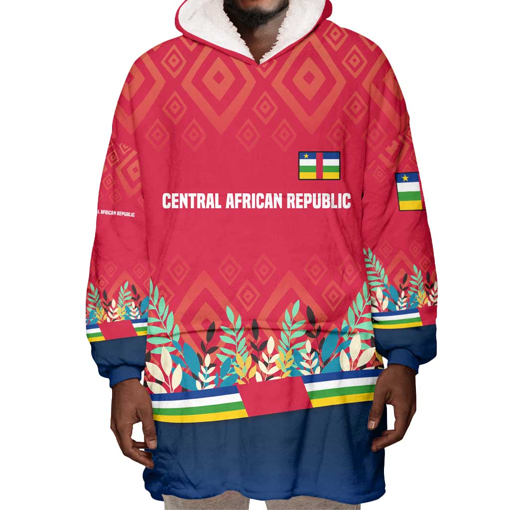 Central African Republic Wearable Blanket Hoodie Red Blue Green Tribal Design - African Pride