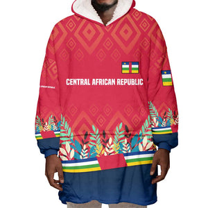 Central African Republic Wearable Blanket Hoodie Red Blue Green Tribal Design - African Pride