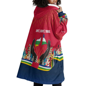 Central African Republic Wearable Blanket Hoodie Red Blue Green Tribal Design - African Pride