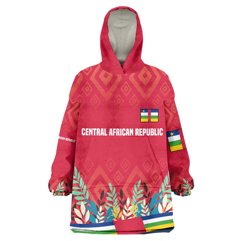 Central African Republic Wearable Blanket Hoodie Red Blue Green Tribal Design - African Pride