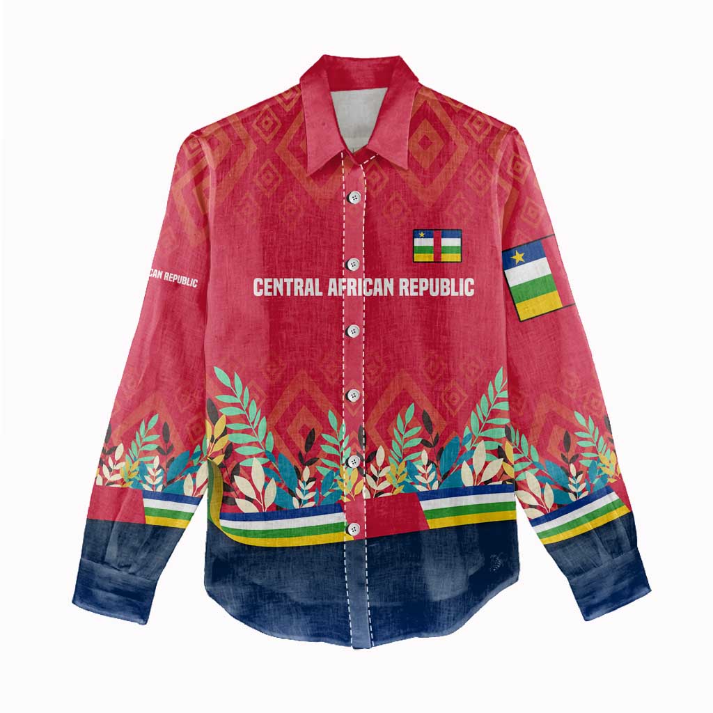 Central African Republic Women Casual Shirt Red Blue Green Tribal Design - African Pride