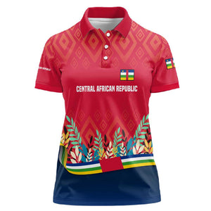 Central African Republic Women Polo Shirt Red Blue Green Tribal Design - African Pride