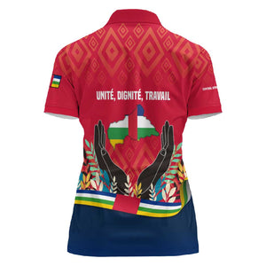 Central African Republic Women Polo Shirt Red Blue Green Tribal Design - African Pride