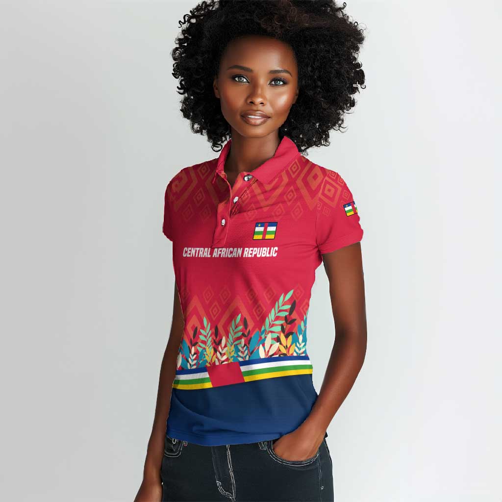Central African Republic Women Polo Shirt Red Blue Green Tribal Design - African Pride