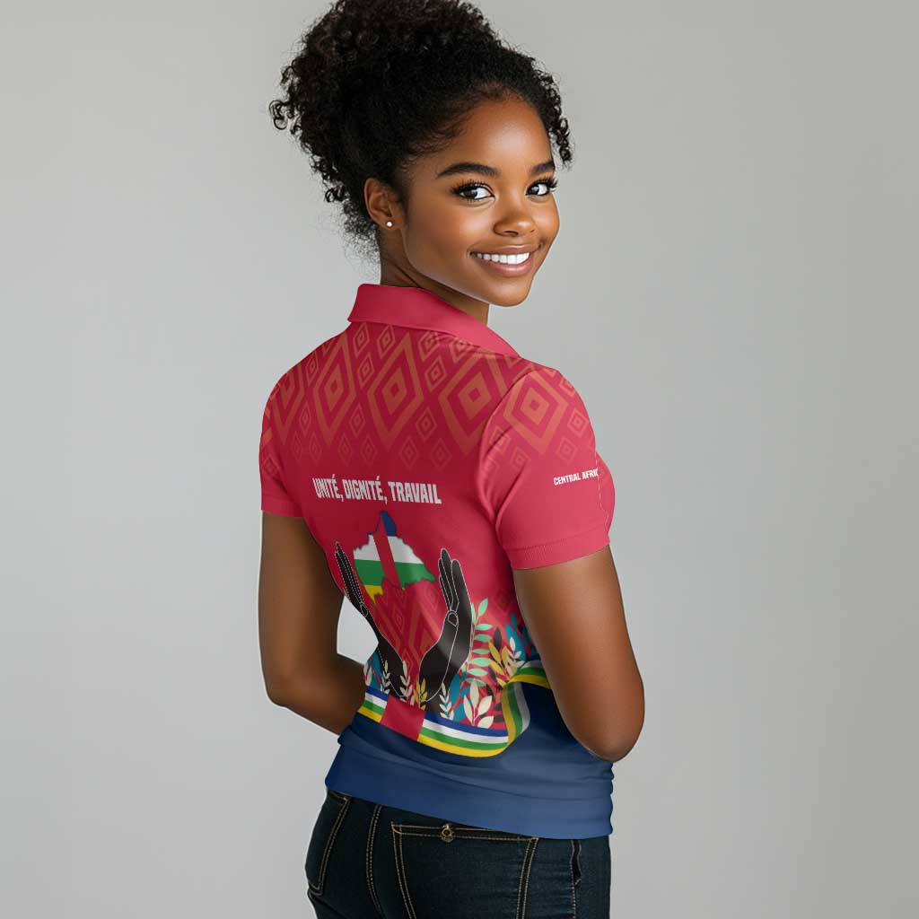 Central African Republic Women Polo Shirt Red Blue Green Tribal Design - African Pride