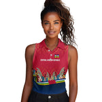 Central African Republic Women Sleeveless Polo Shirt Red Blue Green Tribal Design - African Pride