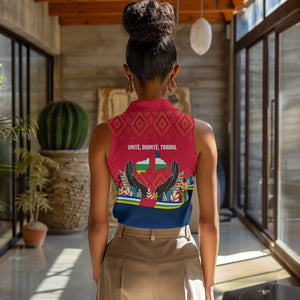 Central African Republic Women Sleeveless Polo Shirt Red Blue Green Tribal Design - African Pride