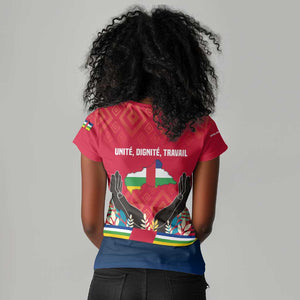 Central African Republic Women V-Neck T-Shirt Red Blue Green Tribal Design - African Pride