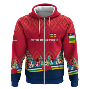 Central African Republic Zip Hoodie Red Blue Green Tribal Design - African Pride