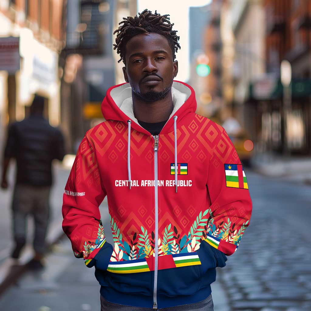 Central African Republic Zip Hoodie Red Blue Green Tribal Design - African Pride