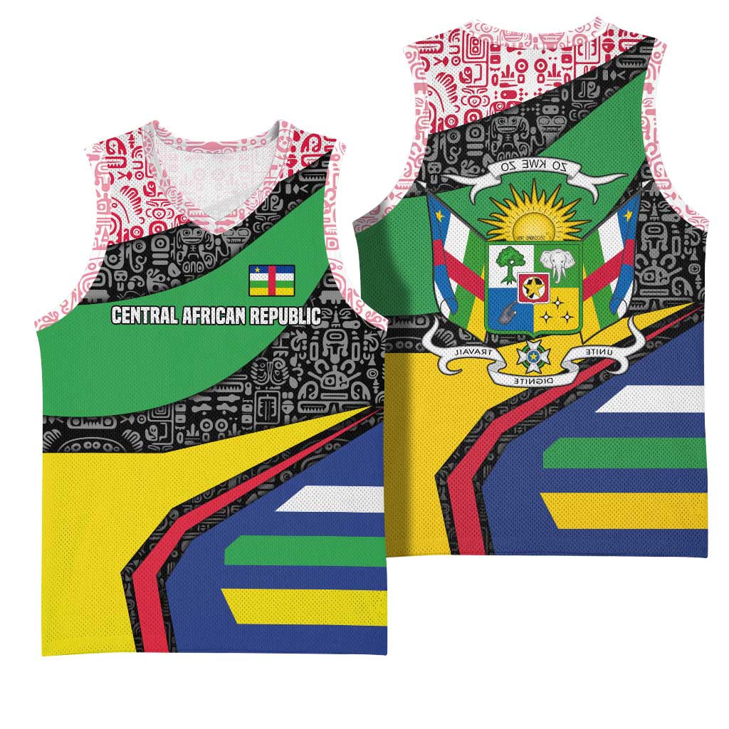 Central African Republic Basketball Jersey Multicolor Tribal Design - African Pride