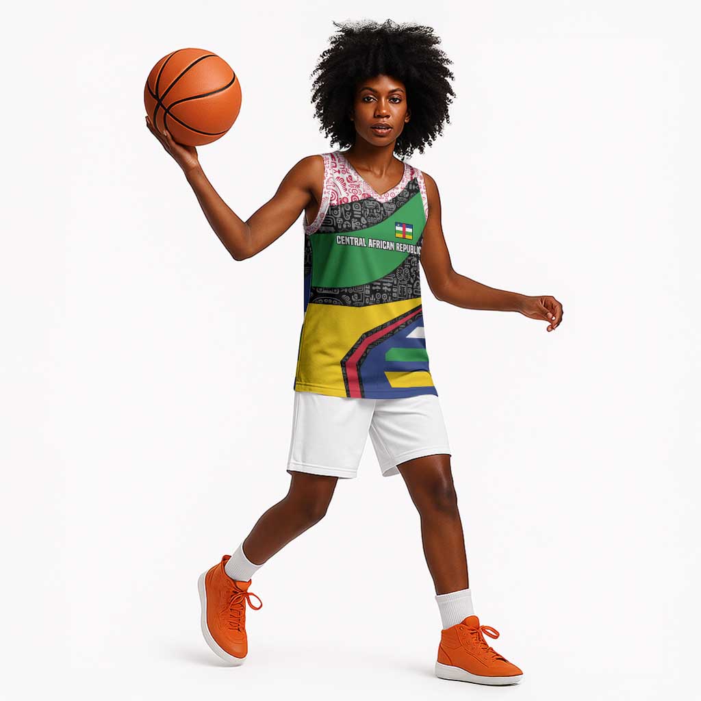 Central African Republic Basketball Jersey Multicolor Tribal Design - African Pride
