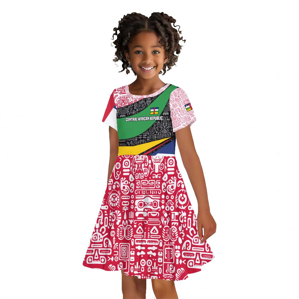Central African Republic Kid Short Sleeve Dress Multicolor Tribal Design - African Pride