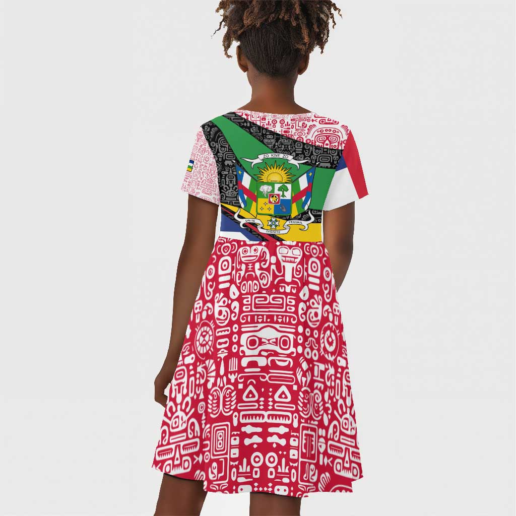 Central African Republic Kid Short Sleeve Dress Multicolor Tribal Design - African Pride