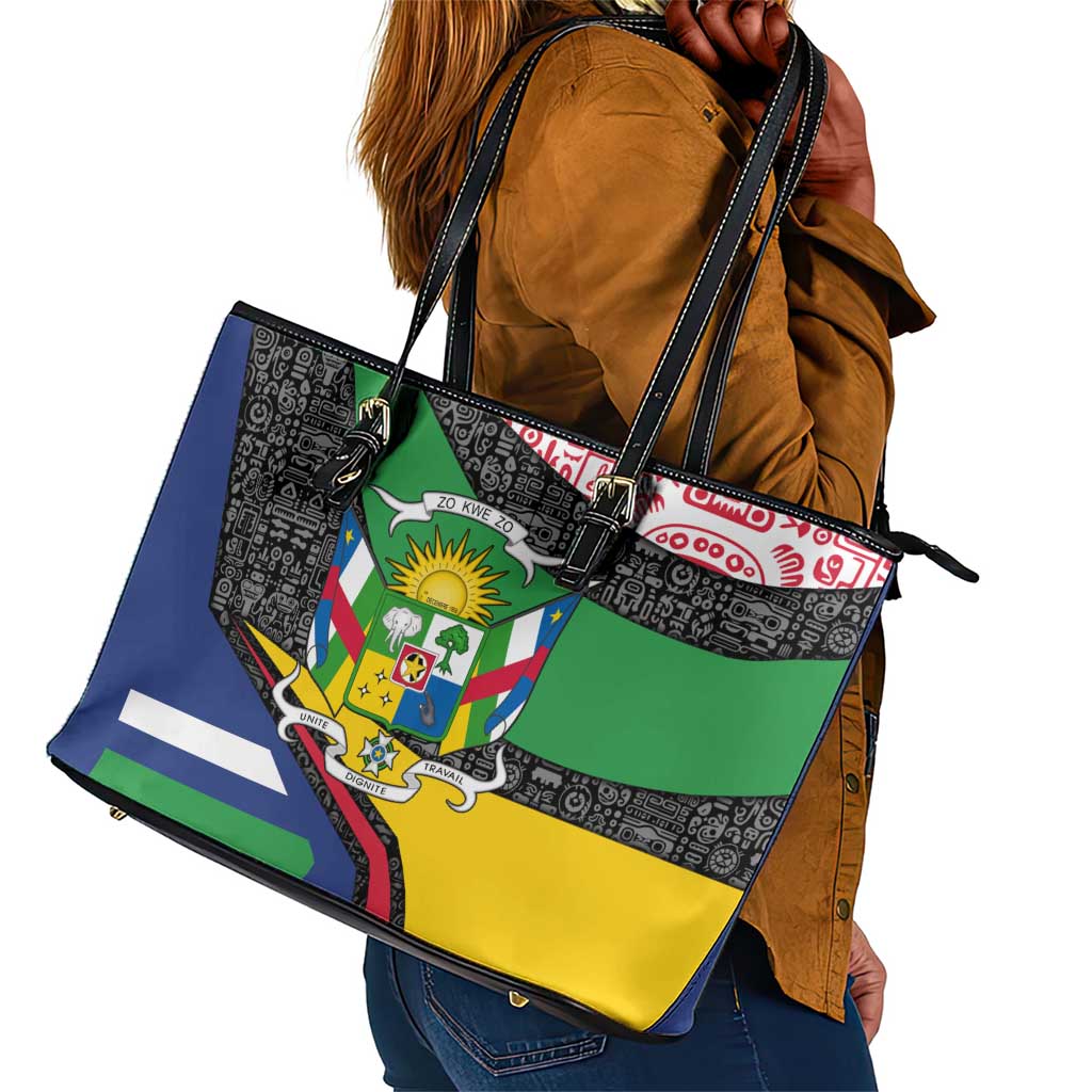 Central African Republic Leather Tote Bag Multicolor Tribal Design - African Pride