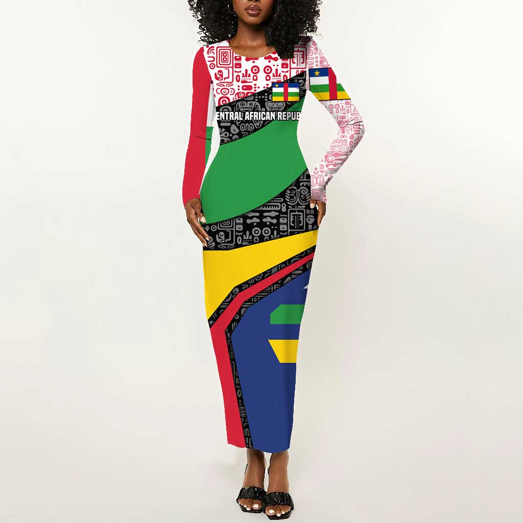 Central African Republic Long Sleeve Bodycon Dress Multicolor Tribal Design - African Pride