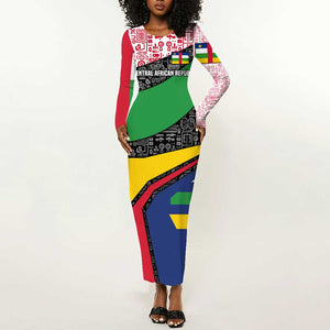 Central African Republic Long Sleeve Bodycon Dress Multicolor Tribal Design - African Pride