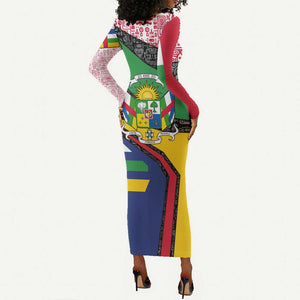 Central African Republic Long Sleeve Bodycon Dress Multicolor Tribal Design - African Pride