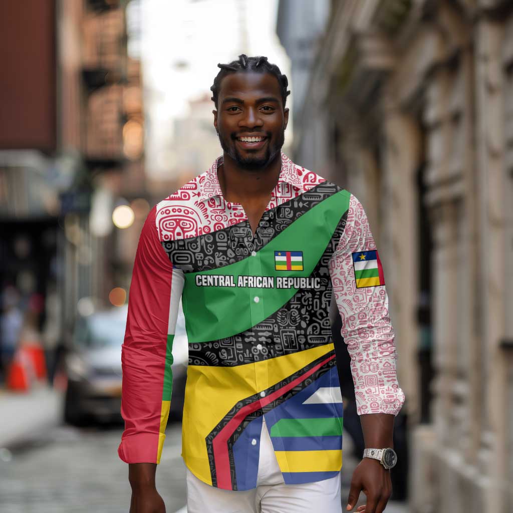 Central African Republic Long Sleeve Button Shirt Multicolor Tribal Design - African Pride